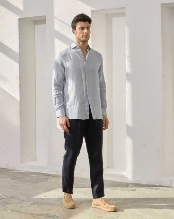 SKY BLUE 100% LINEN ITALIAN COLLAR SHIRT - Image 7