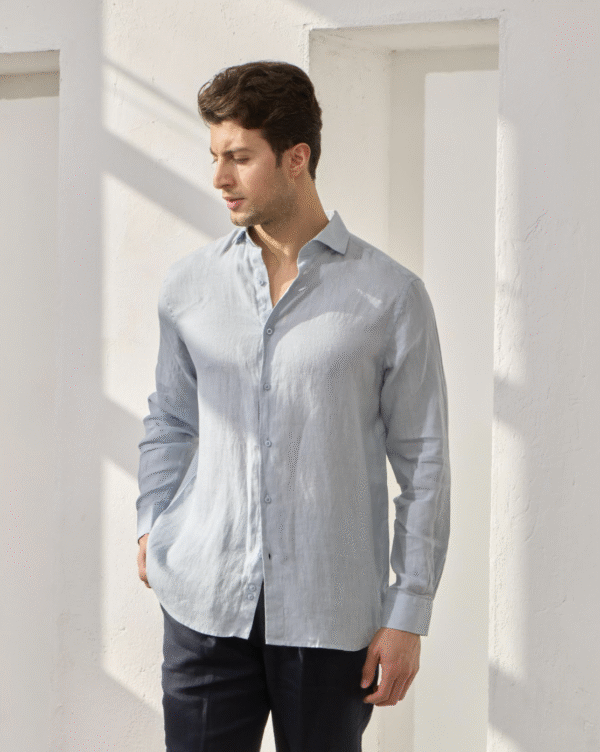 SKY BLUE 100% LINEN ITALIAN COLLAR SHIRT