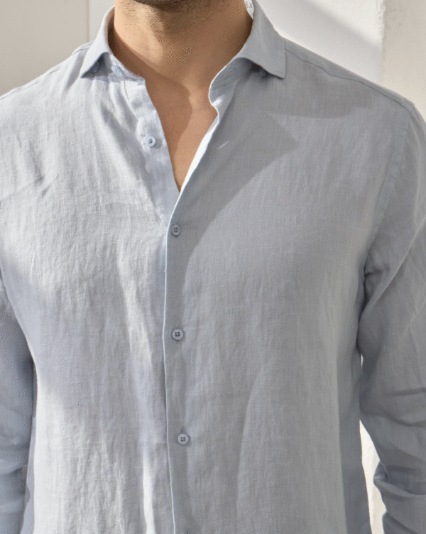 SKY BLUE 100% LINEN ITALIAN COLLAR SHIRT - Image 4