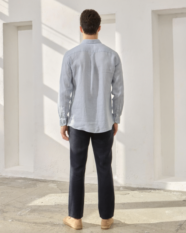 SKY BLUE 100% LINEN ITALIAN COLLAR SHIRT - Image 5