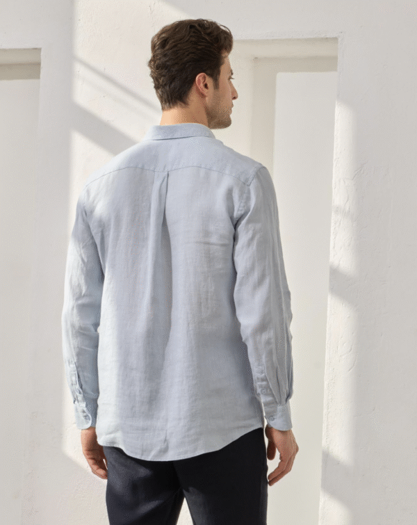 SKY BLUE 100% LINEN ITALIAN COLLAR SHIRT - Image 6