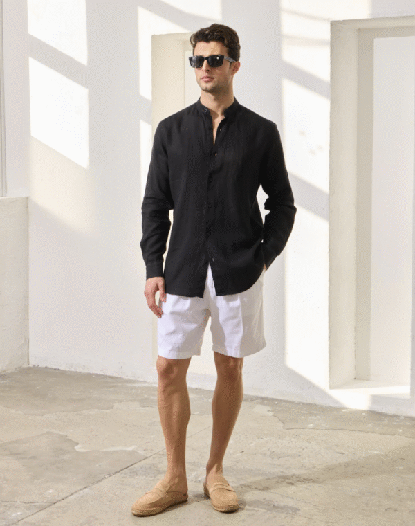 Black Mandarin Collar shirt, 100 % linen - Image 4