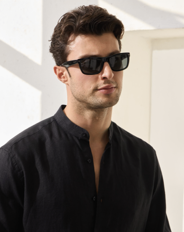 Black Mandarin Collar shirt, 100 % linen - Image 8