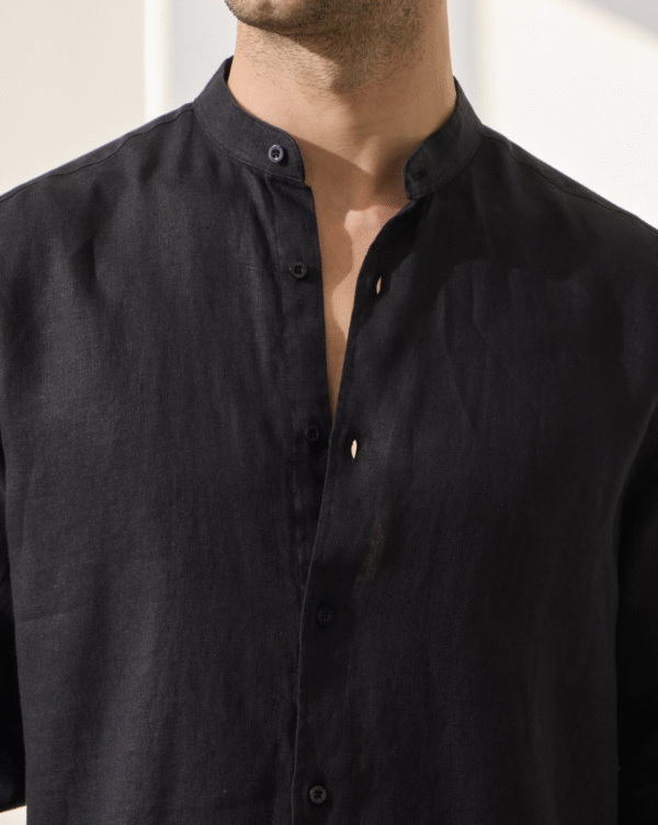 Black Mandarin Collar shirt, 100 % linen - Image 7