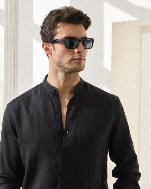 Black Mandarin Collar shirt, 100 % linen - Image 5