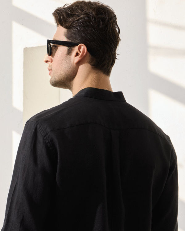 Black Mandarin Collar shirt, 100 % linen - Image 3