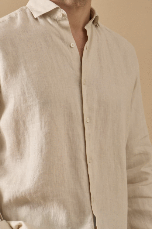 BEIGE 100% LINEN ITALIAN COLLAR SHIRT
