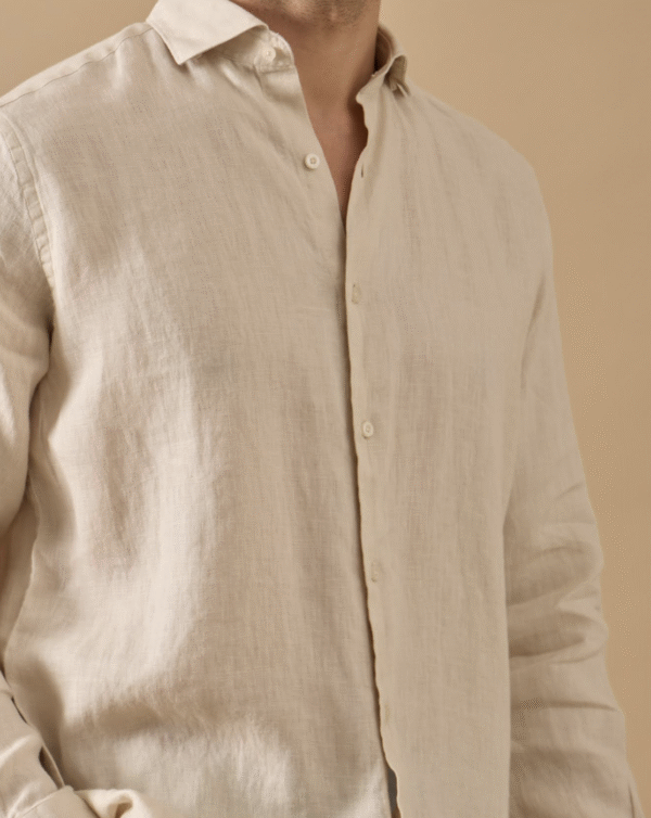 BEIGE 100% LINEN ITALIAN COLLAR SHIRT
