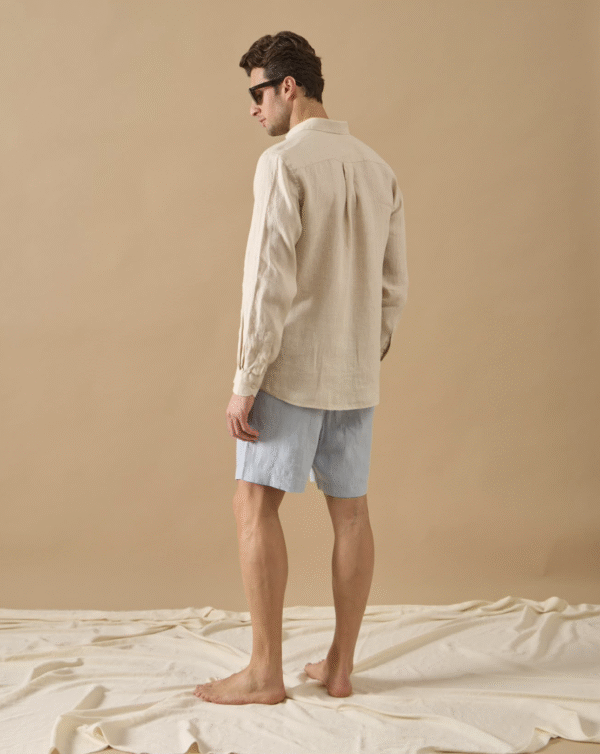 BEIGE 100% LINEN ITALIAN COLLAR SHIRT - Image 2