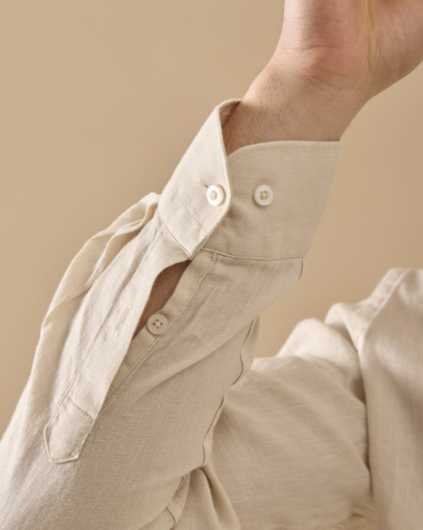BEIGE 100% LINEN ITALIAN COLLAR SHIRT - Image 3