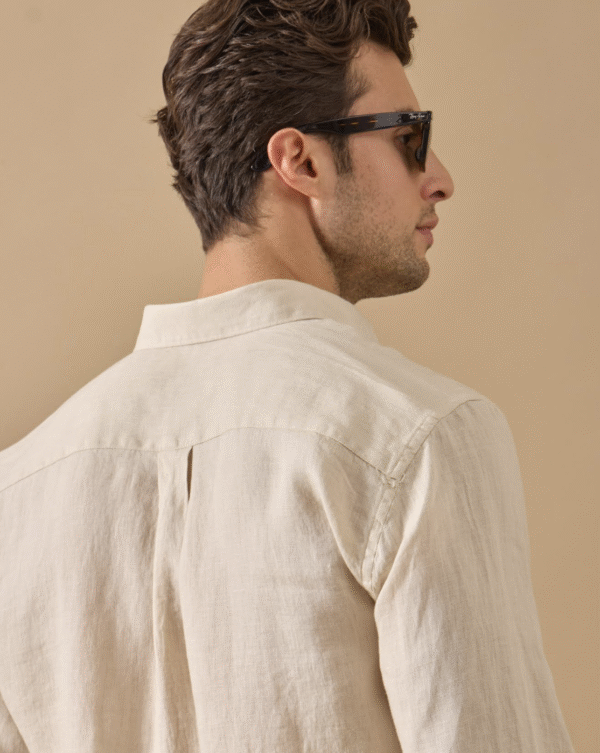 BEIGE 100% LINEN ITALIAN COLLAR SHIRT - Image 4