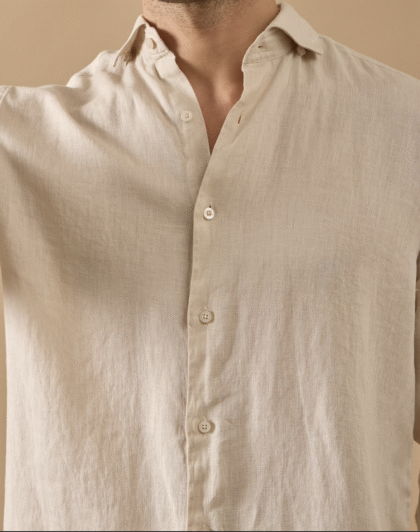 BEIGE 100% LINEN ITALIAN COLLAR SHIRT - Image 5