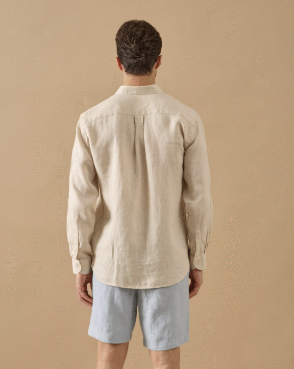 BEIGE 100% LINEN ITALIAN COLLAR SHIRT - Image 6