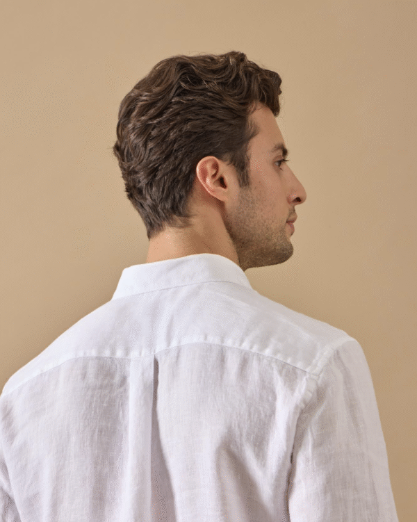 WHITE 100% LINEN ITALIAN COLLAR SHIRT - Image 3