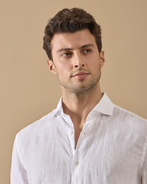 WHITE 100% LINEN ITALIAN COLLAR SHIRT - Image 4