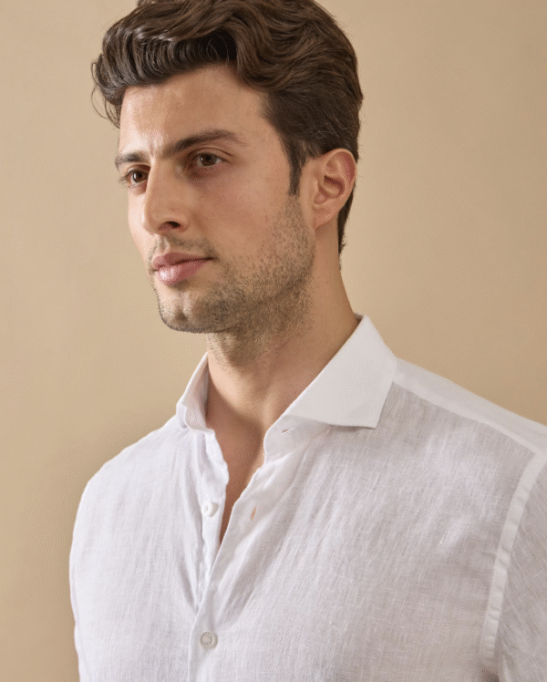 WHITE 100% LINEN ITALIAN COLLAR SHIRT - Image 7