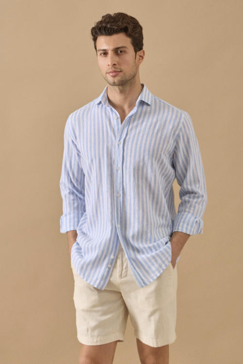 STRIPED LINEN SHIRT WITH ITALIAN COLLAR