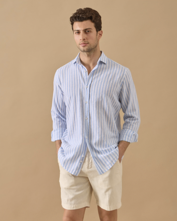 STRIPED LINEN SHIRT WITH ITALIAN COLLAR