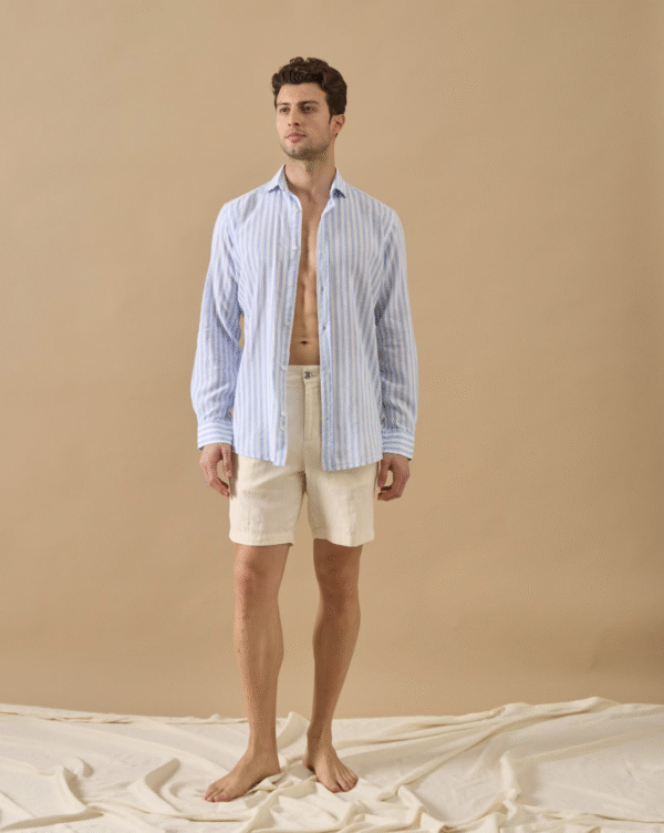 STRIPED LINEN SHIRT WITH ITALIAN COLLAR - Image 2