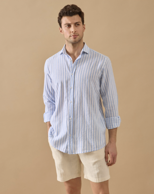 STRIPED LINEN SHIRT WITH ITALIAN COLLAR - Image 3
