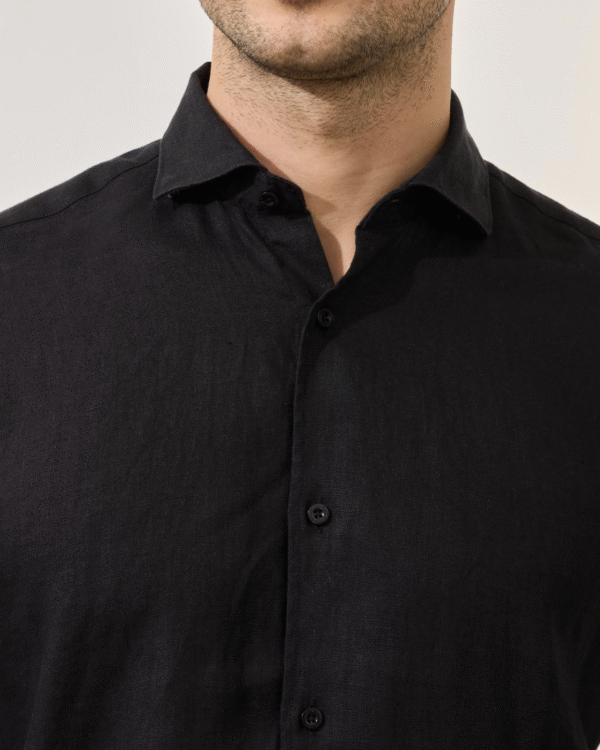 BLACK 100% LINEN ITALIAN COLLAR SHIRT - Image 5